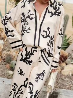 COMMENSE Cactus Print Oversized Pants Set* Pants Sets|Long Sleeve Sets