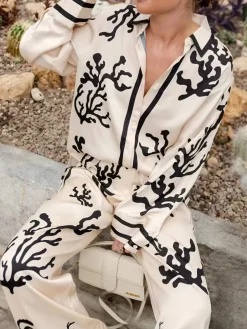 COMMENSE Cactus Print Oversized Pants Set* Pants Sets|Long Sleeve Sets
