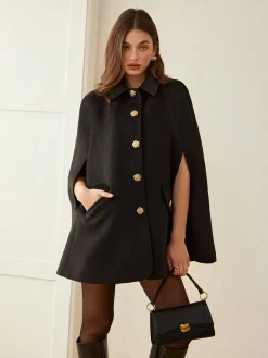 COMMENSE Camellia-Button Cloak* Outerwear|Outerwear