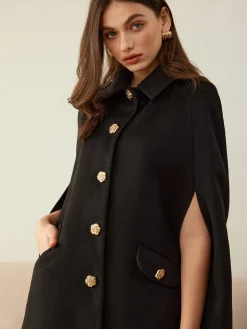 COMMENSE Camellia-Button Cloak* Outerwear|Outerwear