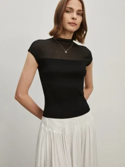 COMMENSE Cap Shoulder Ribbed Knit Top* Sweater Tops|Sweaters & Cardigans