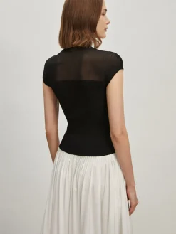COMMENSE Cap Shoulder Ribbed Knit Top* Sweater Tops|Sweaters & Cardigans