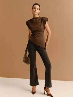 COMMENSE Cap Sleeve Asymmetrical Hem Skinny Blouse* Tops
