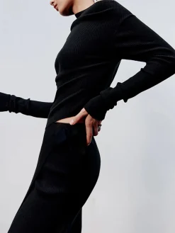 COMMENSE Caramel Asymmetric Neckline Long Sleeve Knit Top* Sweater Tops|Long Sleeve Sets