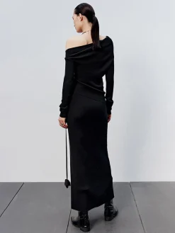 COMMENSE Caramel Slit Maxi Knit Skirt* Long Sleeve Sets|Skirts