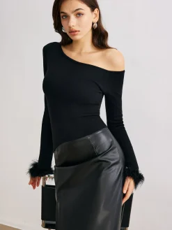 COMMENSE Cashmere Asymmetrical Neck Slim Sweater* Sweater Tops|Sweaters & Cardigans