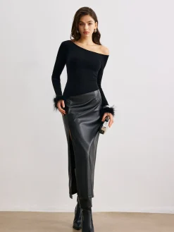 COMMENSE Cashmere Asymmetrical Neck Slim Sweater* Sweater Tops|Sweaters & Cardigans