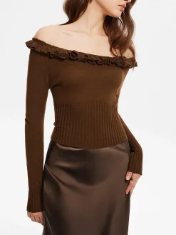 COMMENSE Cashmere-Blend Off-Shoulder Ruffle Sweater* Sweater Tops|Sweaters & Cardigans