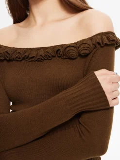 COMMENSE Cashmere-Blend Off-Shoulder Ruffle Sweater* Sweater Tops|Sweaters & Cardigans
