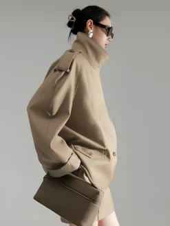 COMMENSE Casual Asymmetrical Lapel Trench Coat* Outerwear|Coats