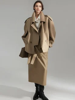 COMMENSE Casual Asymmetrical Lapel Trench Coat* Outerwear|Coats