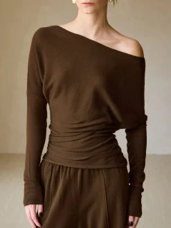COMMENSE Casual Asymmetrical Neck Slim Sweater* Sweater Tops|Sweaters & Cardigans