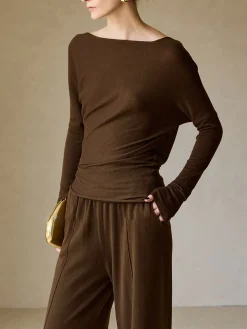 COMMENSE Casual Asymmetrical Neck Slim Sweater* Sweater Tops|Sweaters & Cardigans