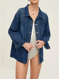 COMMENSE Casual Breasted Lapel Denim Jacket* Outerwear|Jackets