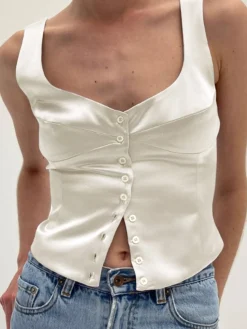 COMMENSE Casual Button-Front Tank Top* Tank Tops & Camis|Tops