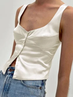 COMMENSE Casual Button-Front Tank Top* Tank Tops & Camis|Tops