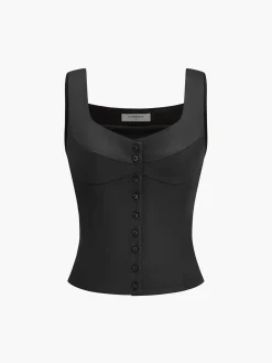 COMMENSE Casual Button-Front Tank Top* Tank Tops & Camis|Tops