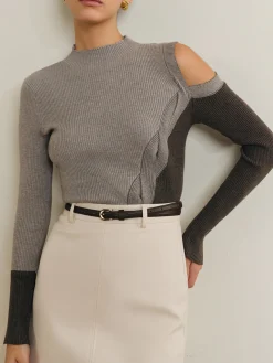 COMMENSE Casual Color Block Cutout Knit Top* Sweater Tops|Sweaters & Cardigans