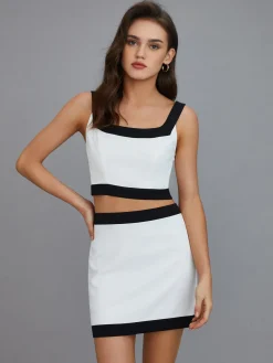 COMMENSE Casual Contrast Short Skirt Set* Skirt Sets|Long Sleeve Sets