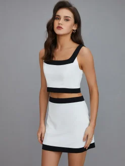 COMMENSE Casual Contrast Short Skirt Set* Skirt Sets|Long Sleeve Sets