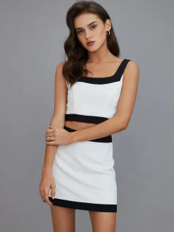 COMMENSE Casual Contrast Short Skirt Set* Skirt Sets|Long Sleeve Sets