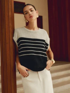 COMMENSE Casual Cotton Blends Striped Knit Top* Sweater Tops|Sweaters & Cardigans