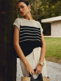 COMMENSE Casual Cotton Blends Striped Knit Top* Sweater Tops|Sweaters & Cardigans
