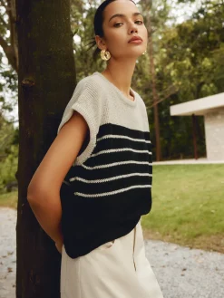 COMMENSE Casual Cotton Blends Striped Knit Top* Sweater Tops|Sweaters & Cardigans