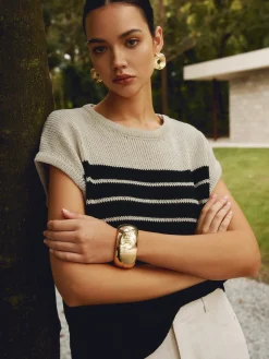 COMMENSE Casual Cotton Blends Striped Knit Top* Sweater Tops|Sweaters & Cardigans