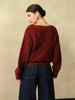 COMMENSE Casual Crew Neck Cable-Knit Top* Sweater Tops|Sweaters & Cardigans