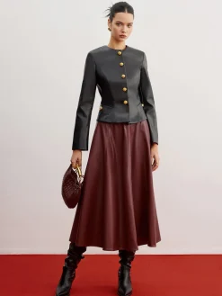COMMENSE Casual Faux Leather Slim Jacket* Outerwear|Jackets