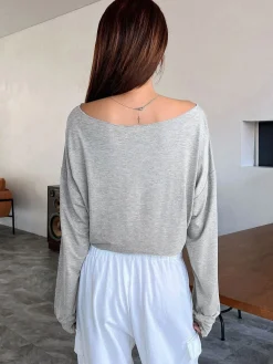 COMMENSE Casual Off-Shoulder Long Sleeve Short T-Shirt* T-shirts|Tops