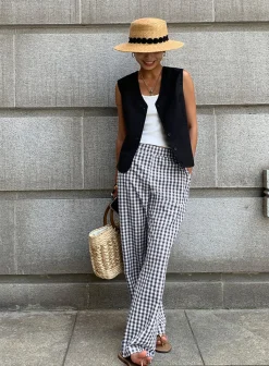COMMENSE Casual Plaid Wide Leg Pants* Wide Leg|Pants