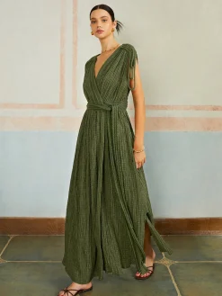 COMMENSE Casual Pleated Belted Long Dress* Casual Dresses|Vacation Dresses