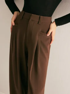 COMMENSE Casual Pleated Mid Waist Pants* Pants|Bottoms