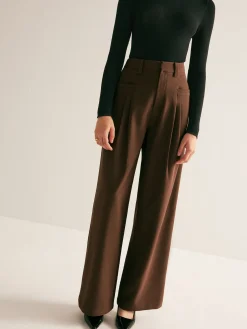 COMMENSE Casual Pleated Mid Waist Pants* Pants|Bottoms