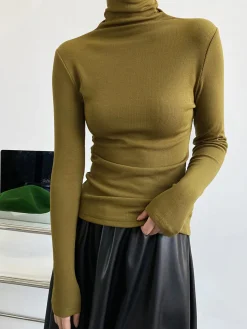 COMMENSE Casual Ribbed Turtleneck Shirt* Sweater Tops|T-shirts