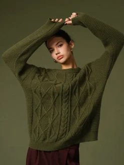 COMMENSE Casual Round Neck Twist Sweater* Sweater Tops|Sweaters & Cardigans
