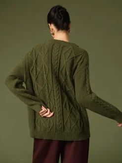 COMMENSE Casual Round Neck Twist Sweater* Sweater Tops|Sweaters & Cardigans