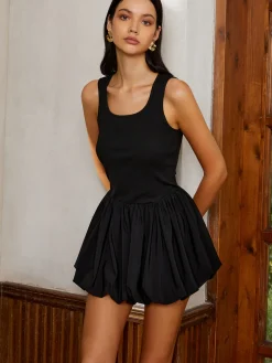 COMMENSE Casual Sleeveless Bubble Short Dress* Black Dresses|Casual Dresses
