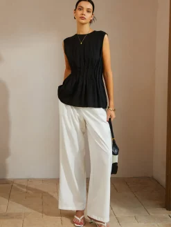 COMMENSE Casual Sleeveless Pleated Button Back Blouse* Blouses & Shirts|Tops