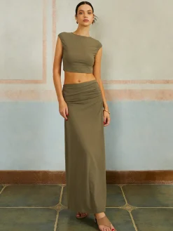 COMMENSE Casual Slim Fit Pleated Long Skirt Set* Skirt Sets|Long Sleeve Sets