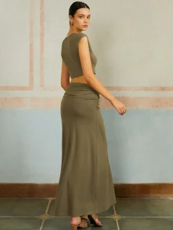 COMMENSE Casual Slim Fit Pleated Long Skirt Set* Skirt Sets|Long Sleeve Sets