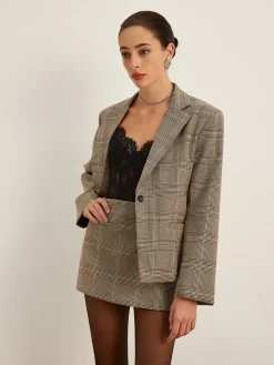 COMMENSE Checked Button Slit Blazer* Outerwear|Blazers