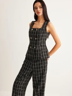 COMMENSE Checked Tweed Button Vest* Outerwear|Vests
