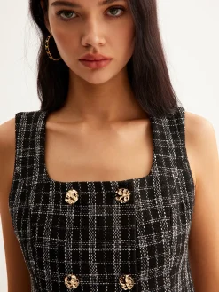 COMMENSE Checked Tweed Button Vest* Outerwear|Vests