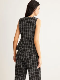 COMMENSE Checked Tweed Button Vest* Outerwear|Vests