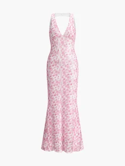 COMMENSE Cherry Blossom Halter Backless Long Dress* Casual Dresses|Vacation Dresses