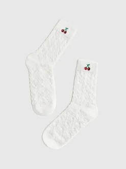 COMMENSE Cherry Embroidered Twist Warm Pile Socks* Socks & Tights|Accessories