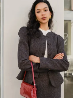 COMMENSE Chevron Button Slim Blazer* Outerwear|Blazers